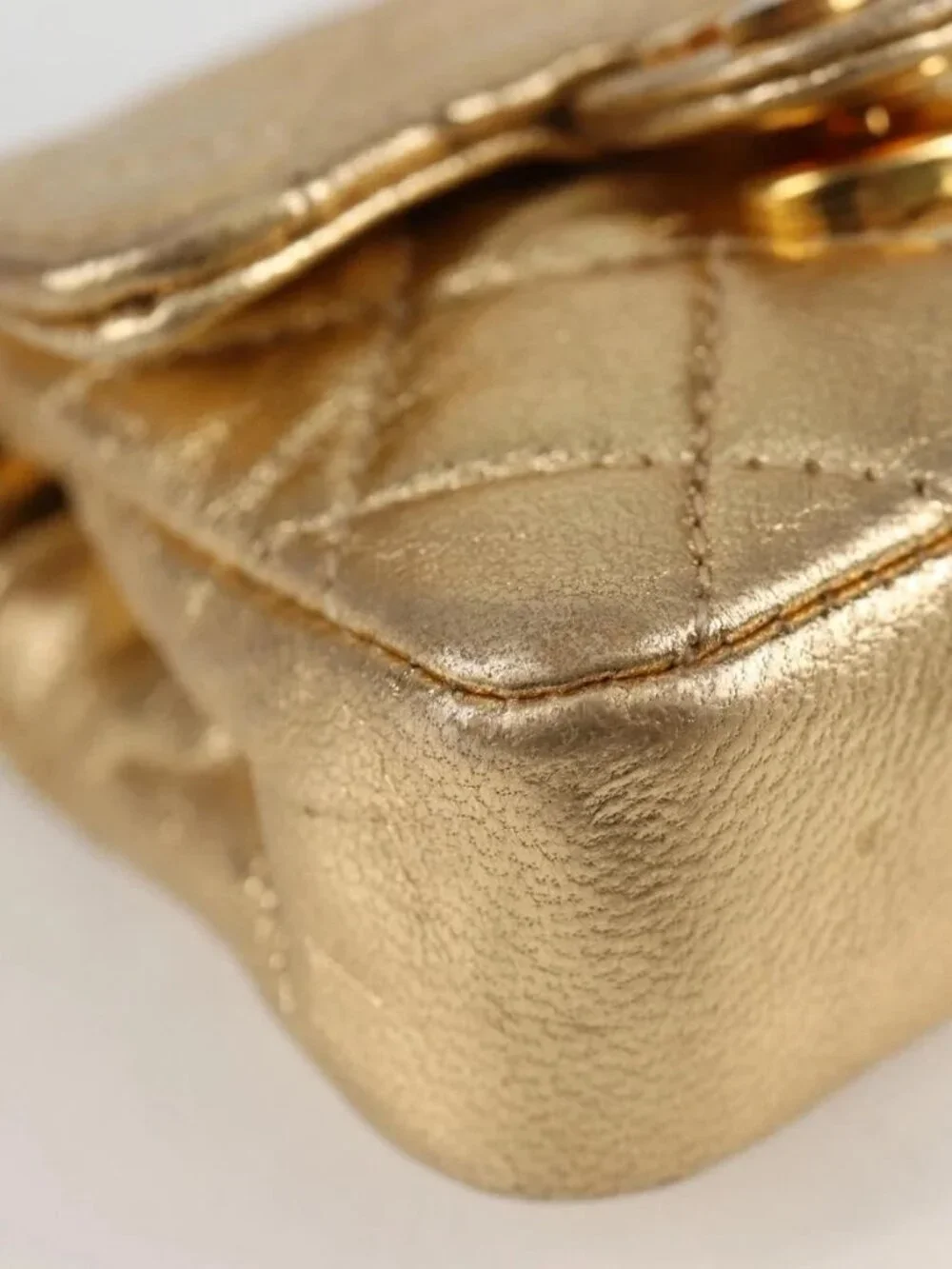 CHANEL Mini Mini Matelasse 7 Chain Bag Lamb Skin Gold Tone CC Auth 120870SAV